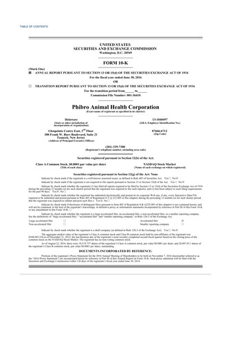 Thumbnail Phibro Animal Health
 10-K Annual Report 2016