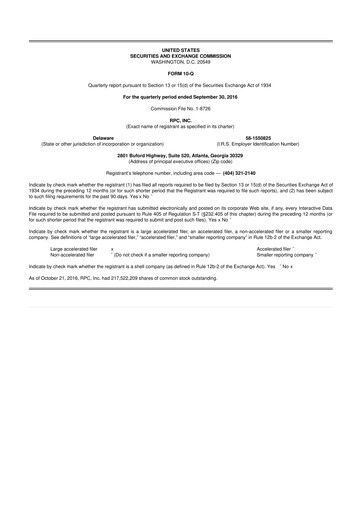 Thumbnail RPC, Inc. 10-Q Quarterly Report FY2016 