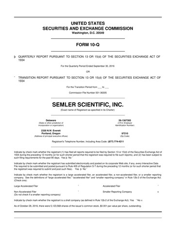 Miniature Semler Scientific
 10-Q Rapport trimestriel 2016 