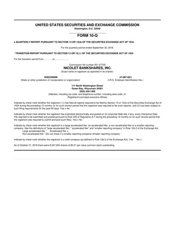 Thumbnail Nicolet Bankshares 10-Q Quarterly Report FY2016 