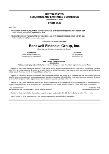 Miniature Bankwell Financial Group 10-Q Rapport trimestriel 2016 