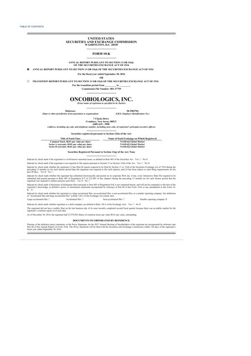 Thumbnail Outlook Therapeutics
 10-K Annual Report 2016