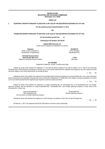 Miniature Applied DNA Sciences
 10-Q Rapport trimestriel 2017 