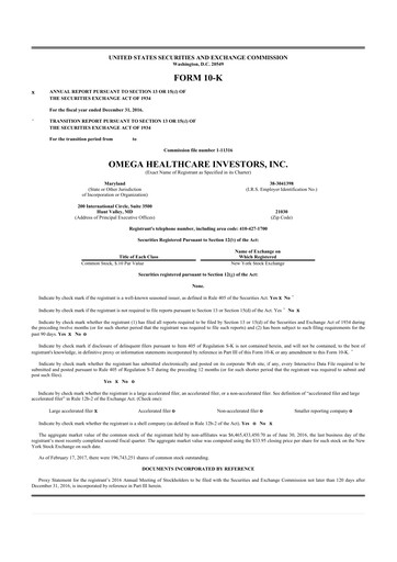 Miniature Omega Healthcare Investors 10-K Rapport annuel 2016