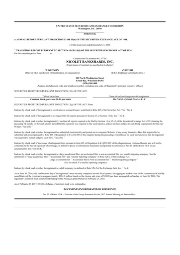 Thumbnail Nicolet Bankshares 10-K Annual Report 2016