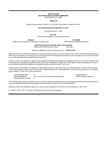 Thumbnail RPC, Inc. 10-Q Quarterly Report FY2017 