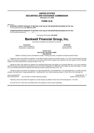 Miniature Bankwell Financial Group 10-Q Rapport trimestriel 2017 