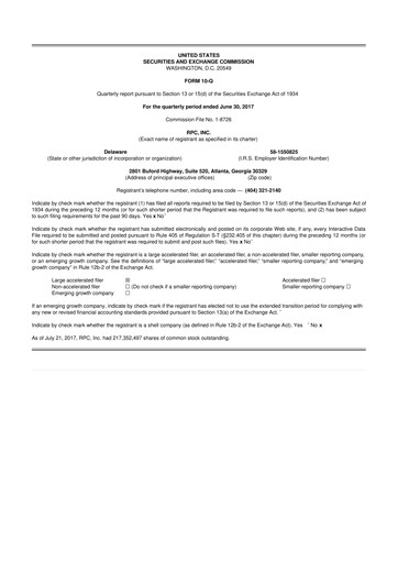 Thumbnail RPC, Inc. 10-Q Quarterly Report FY2017 