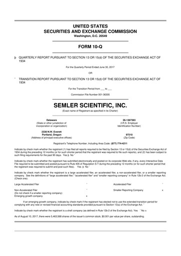 Miniature Semler Scientific
 10-Q Rapport trimestriel 2017 
