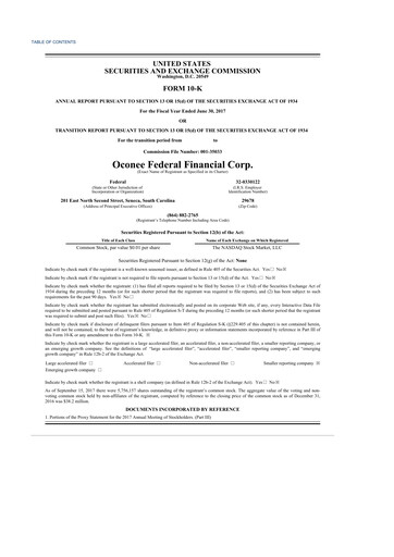 Thumbnail Oconee Federal Financial 10-K Annual Report 2017