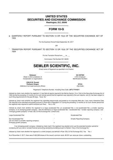 Miniature Semler Scientific
 10-Q Rapport trimestriel 2017 