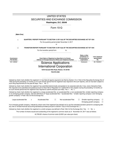 Thumbnail SAIC (Science Applications International Corp) 10-Q Quarterly Report FY2018 