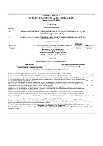 Miniature SAIC (Science Applications International Corp) 10-K Rapport annuel 2018