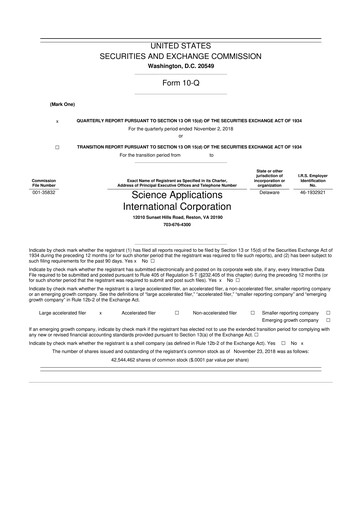 Thumbnail SAIC (Science Applications International Corp) 10-Q Quarterly Report FY2019 