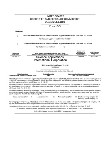 Thumbnail SAIC (Science Applications International Corp) 10-Q Quarterly Report FY2021 