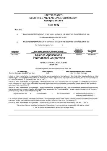 Thumbnail SAIC (Science Applications International Corp) 10-Q Quarterly Report FY2022 