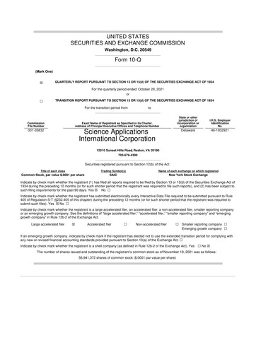 Thumbnail SAIC (Science Applications International Corp) 10-Q Quarterly Report FY2022 