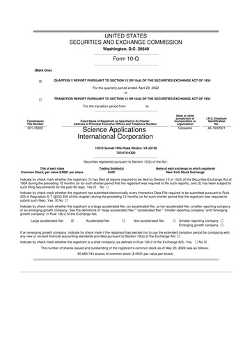 Thumbnail SAIC (Science Applications International Corp) 10-Q Quarterly Report FY2023 