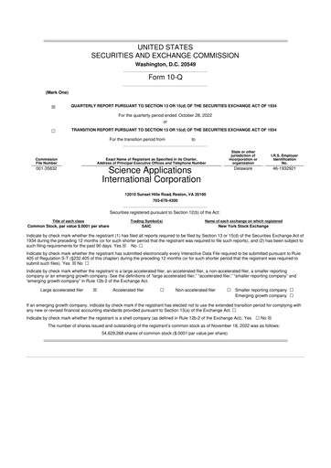 Thumbnail SAIC (Science Applications International Corp) 10-Q Quarterly Report FY2023 