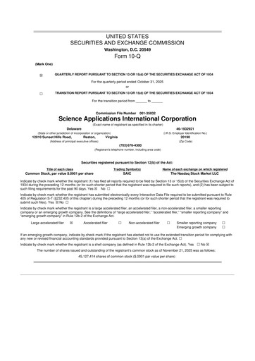 Thumbnail SAIC (Science Applications International Corp) 10-Q Quarterly Report FY2026 