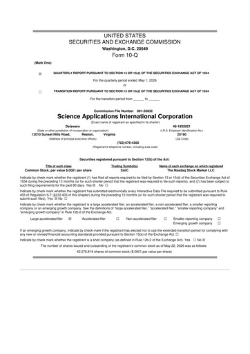 Miniature SAIC (Science Applications International Corp) 10-Q Rapport trimestriel 2027 