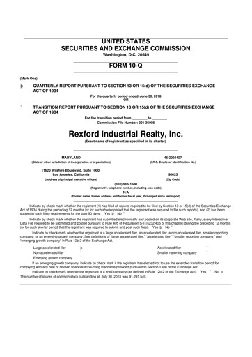 Thumbnail Rexford Industrial 10-Q Quarterly Report FY2018 