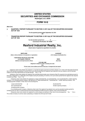 Thumbnail Rexford Industrial 10-Q Quarterly Report FY2018 