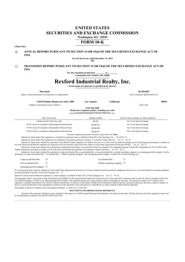 Thumbnail Rexford Industrial 10-K Annual Report 2019
