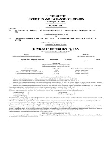 Thumbnail Rexford Industrial 10-K Annual Report 2020