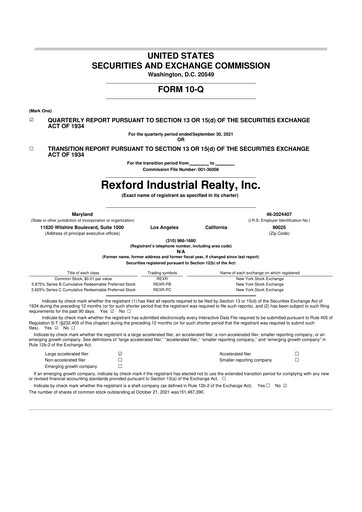 Thumbnail Rexford Industrial 10-Q Quarterly Report FY2021 
