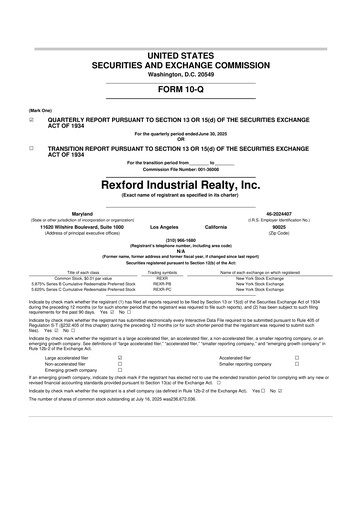 Thumbnail Rexford Industrial 10-Q Quarterly Report FY2025 