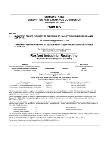 Thumbnail Rexford Industrial 10-Q Quarterly Report FY 
