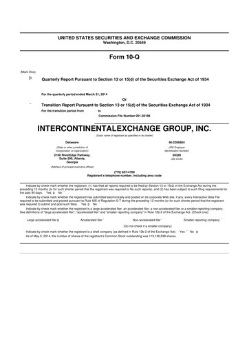 Miniature Intercontinental Exchange 10-Q Rapport trimestriel 2014 