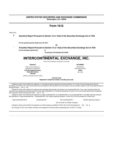 Miniature Intercontinental Exchange 10-Q Rapport trimestriel 2014 
