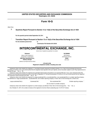 Miniature Intercontinental Exchange 10-Q Rapport trimestriel 2014 