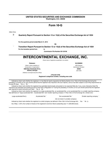 Miniature Intercontinental Exchange 10-Q Rapport trimestriel 2015 