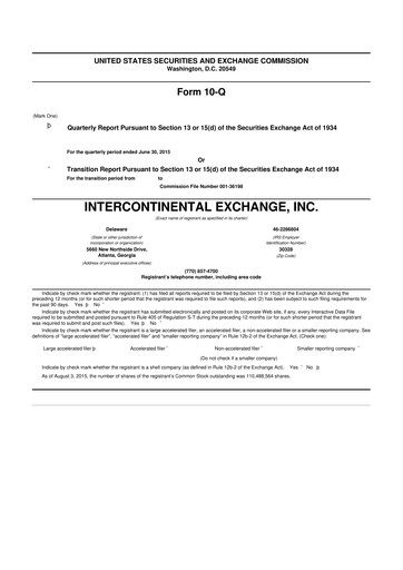 Miniature Intercontinental Exchange 10-Q Rapport trimestriel 2015 