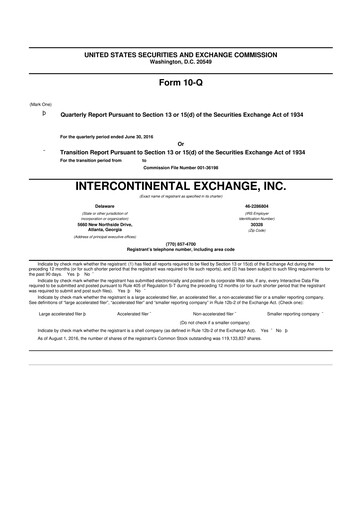 Miniature Intercontinental Exchange 10-Q Rapport trimestriel 2016 