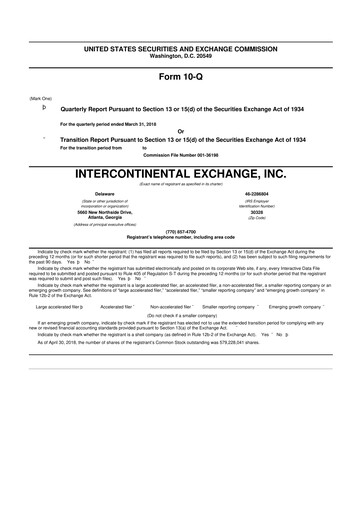 Miniature Intercontinental Exchange 10-Q Rapport trimestriel 2018 