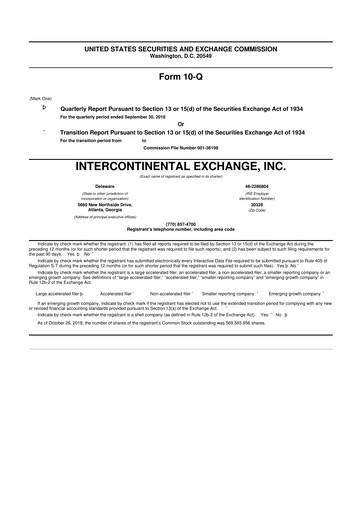 Miniature Intercontinental Exchange 10-Q Rapport trimestriel 2018 