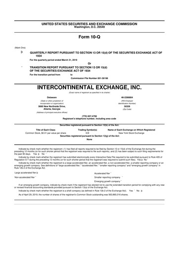 Miniature Intercontinental Exchange 10-Q Rapport trimestriel 2019 