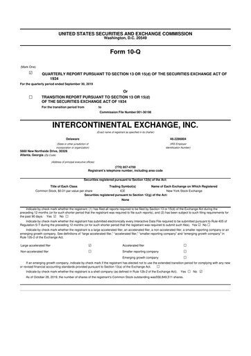 Miniature Intercontinental Exchange 10-Q Rapport trimestriel 2019 