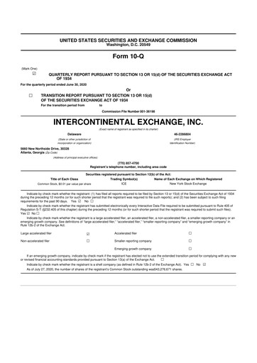 Miniature Intercontinental Exchange 10-Q Rapport trimestriel 2020 