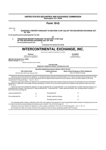 Miniature Intercontinental Exchange 10-Q Rapport trimestriel 2020 