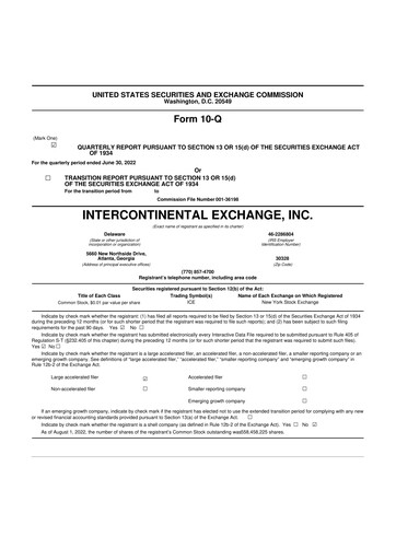 Miniature Intercontinental Exchange 10-Q Rapport trimestriel 2022 