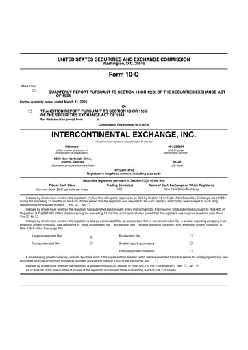 Miniature Intercontinental Exchange 10-Q Rapport trimestriel 2025 
