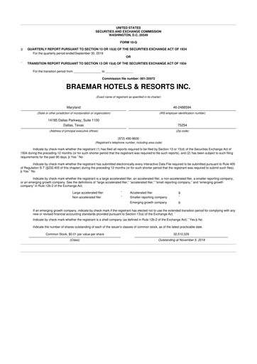 Thumbnail Braemar Hotels & Resorts

 10-Q Quarterly Report FY2018 