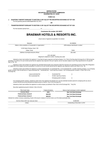 Thumbnail Braemar Hotels & Resorts

 10-Q Quarterly Report FY2019 