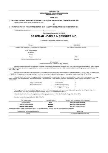 Thumbnail Braemar Hotels & Resorts

 10-Q Quarterly Report FY2020 