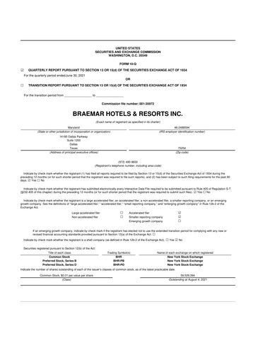 Thumbnail Braemar Hotels & Resorts

 10-Q Quarterly Report FY2021 